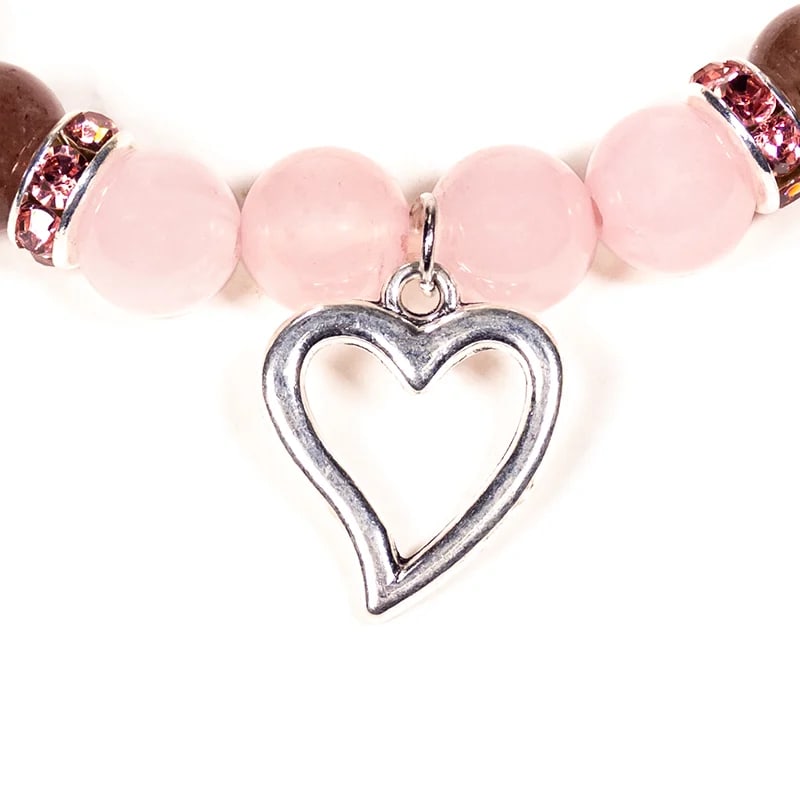 Bracciale elastico Quarzo Rosa e Quarzo Fragola con cuore – clorophilla-shop