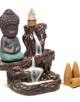 Bruciaincenso a cascata Buddha Piccolo in Ceramica per Incenso in coni - Portaincenso a fontana 12cm - clorophilla-shop