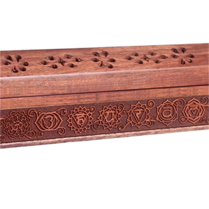 Bruciaincenso Scatola 7 Chakra in Legno Intagliato per Incenso in Bastoncini e Coni - Portaincenso 31cm - clorophilla-shop