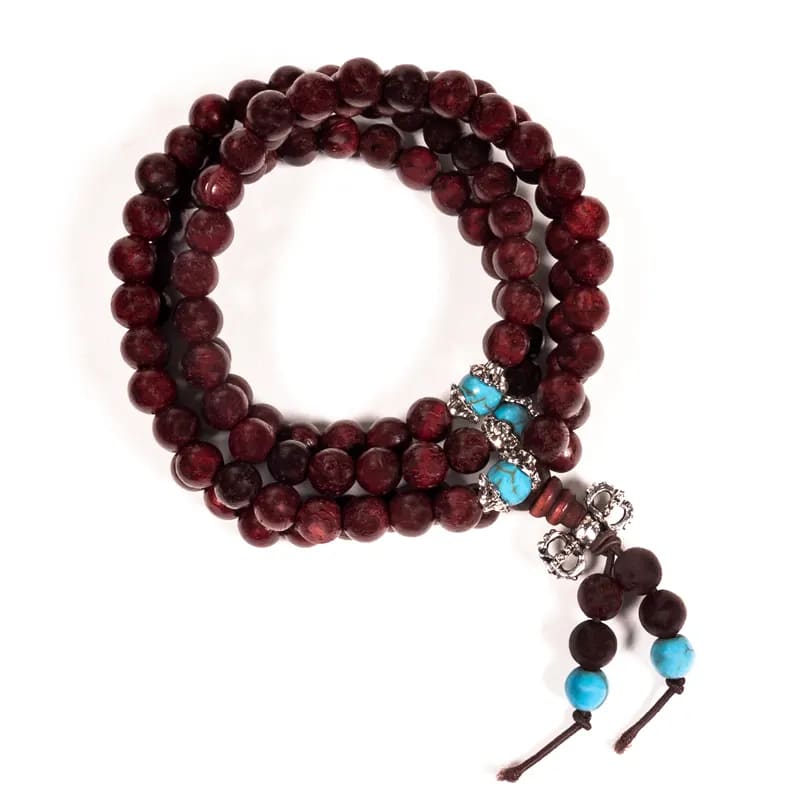 Wood and Dorje Mala Tibetan with elastic wire - Rosary necklace 108 wood grains and 3 ornamental grains