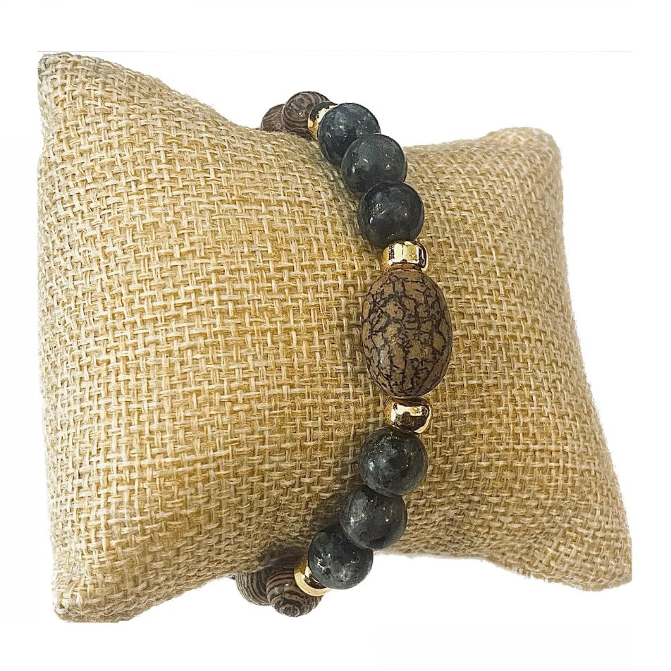 Mala Wengè wooden bracelet with precious stones - different variants