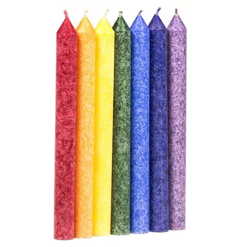 Candela alla Stearina "da Tavola" 7 Chakra colorate e profumate 100% Naturali - Diverse Varianti - 21cm - clorophilla-shop