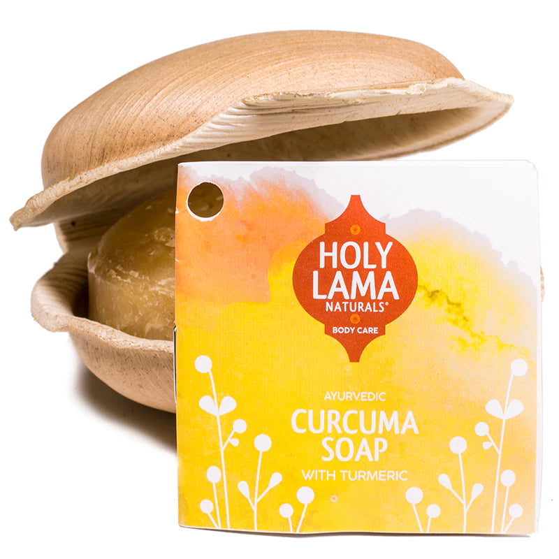 Holy Lama CURCUMA Sapone Ayurvedico alla Curcuma - confezionato in Foglia di Palma Naturale