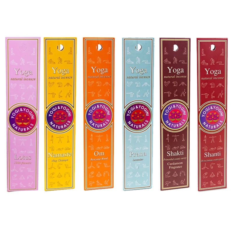 Yogi &amp; Yogini Naturals Set 6 Incensi Yoga Premium Indiani in Bastoncini - Adatto per Yoga e Meditazione - 6 confezioni da 10 stick