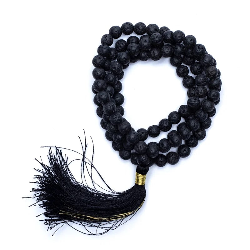 Mala Tibetana in Pietra Lavica con Nappa - CORAGGIO E POTERE DI REALIZZAZIONE
