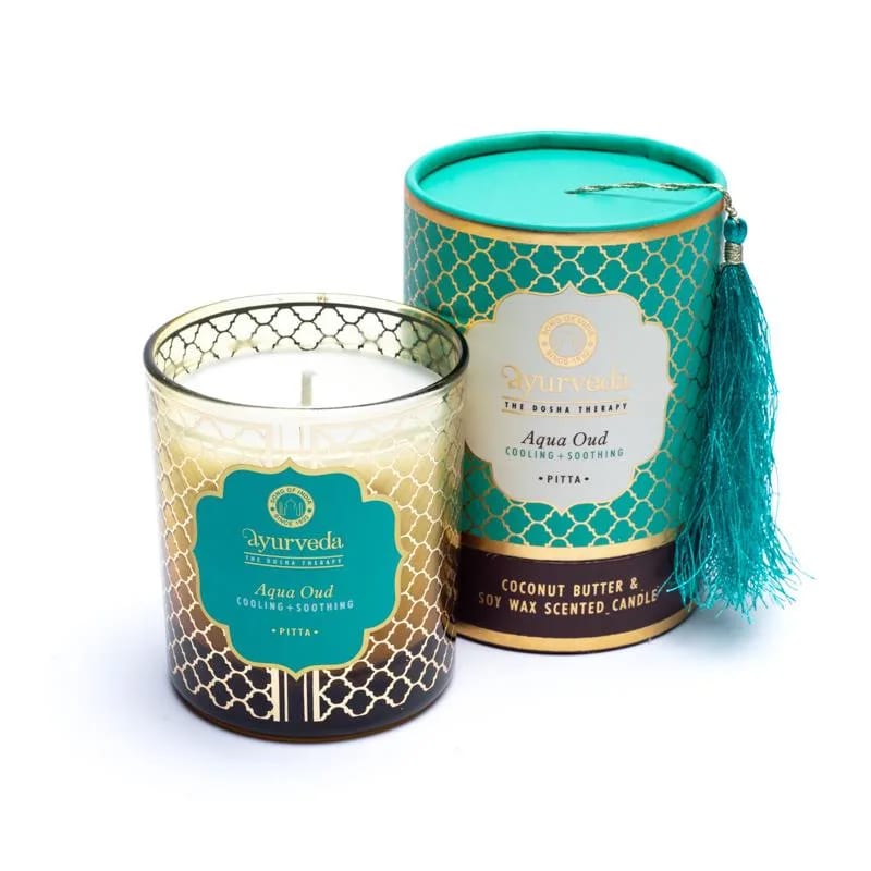 Ayurveda Candela profumata PITTA Aqua Oud - Fragranza Agarwood Assam e Aqua - clorophilla-shop