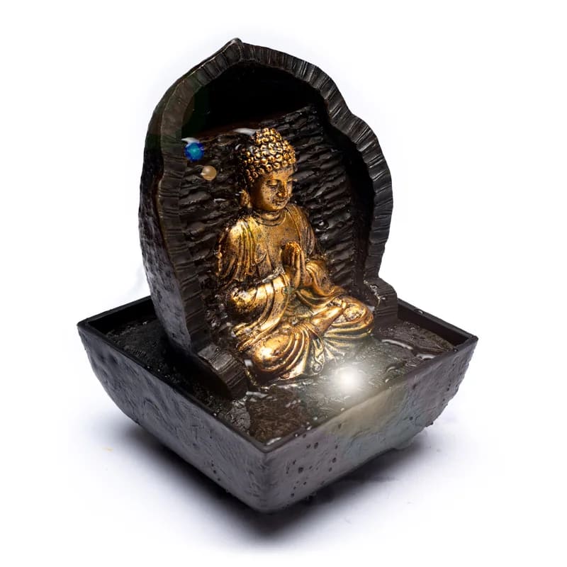 Fontana d'acqua Zen con Buddha in preghiera - Luce LED integrata - clorophilla-shop