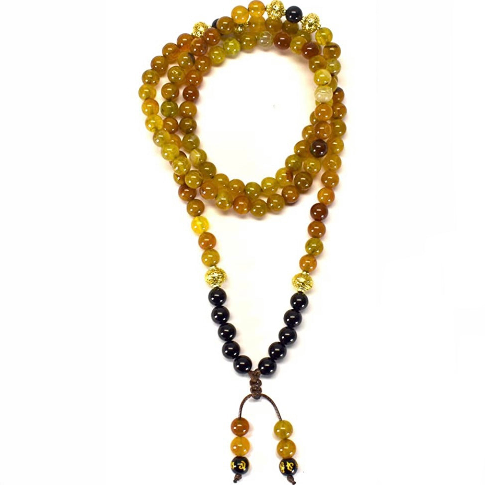 Samsara Mala Tibetana Pietra del Drago e Onice nero - Collana Rosario 108 grani