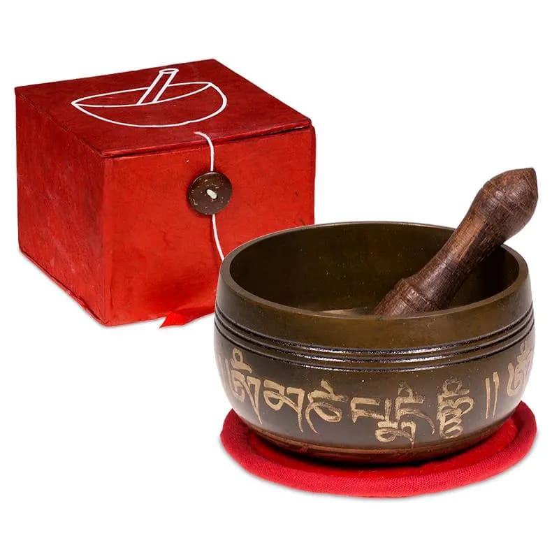 Campana Tibetana Om con Decorazioni in Set Regalo - Batacchio e Cuscino Inclusi - clorophilla-shop