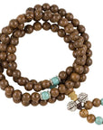 Mala Tibetana in Legno e Dorje con filo elastico - Collana Rosario 108 Grani in legno e 3 grani ornamentali
