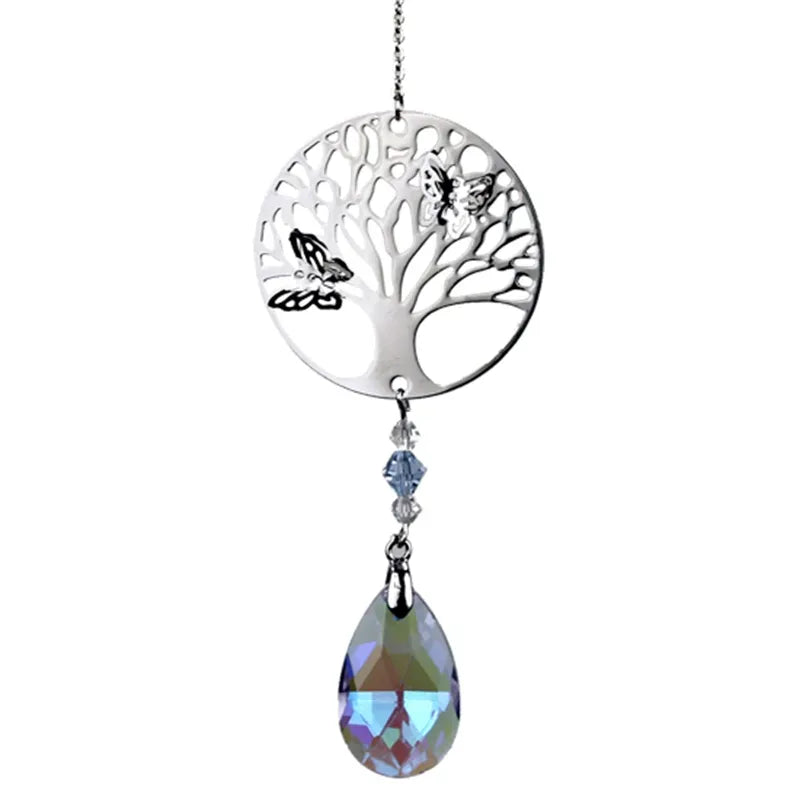 Albero della vita con Cristallo e goccia Arcobaleno Feng Shui - Da appendere a qualsiasi finestra soleggiata - Cattura-sole 30cm - clorophilla-shop