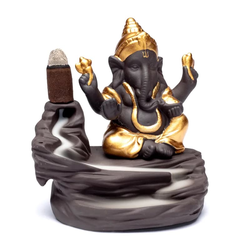 Bruciaincenso a cascata Ganesh in Ceramica per Incenso in bastoncini e coni - Portaincenso a fontana 10cm - clorophilla-shop