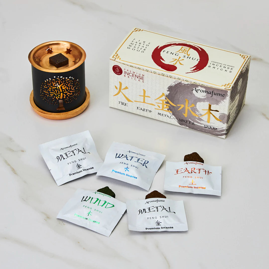 Aromafume Feng Shui Kit Bruciaincenso + 15 Mattoncini di Incenso 5 Elementi - Niente Fumo e Cenere - clorophilla-shop