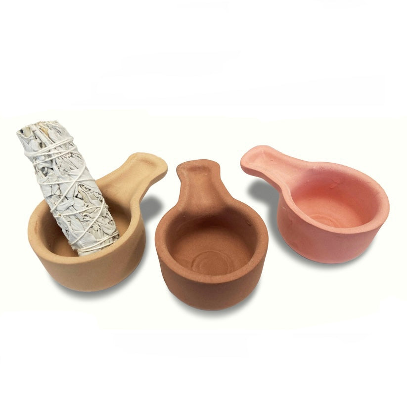 Bruciaincenso in ceramica con manico per Incenso, Palo Santo, Salvia Bianca e Smudge - Colore casuale - clorophilla-shop