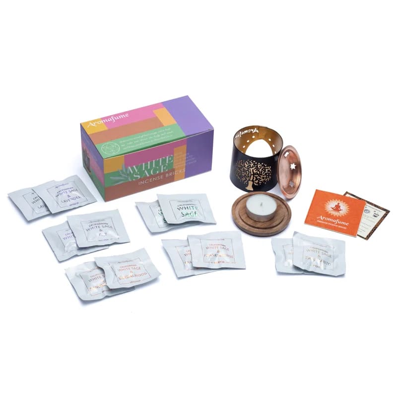 Aromafume "White Sage" Kit Bruciaincenso + 12 Mattoncini di incenso - Niente Fumo e Cenere - clorophilla-shop