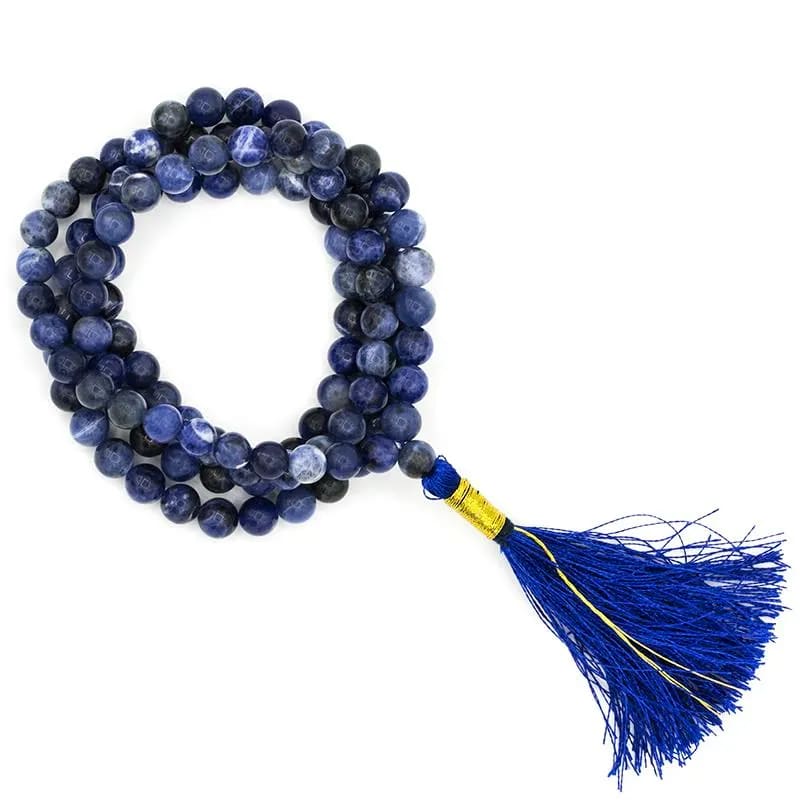 Mala Tibetana Sodalite Qualità AA con Nappa - Collana Rosario 108 Perle