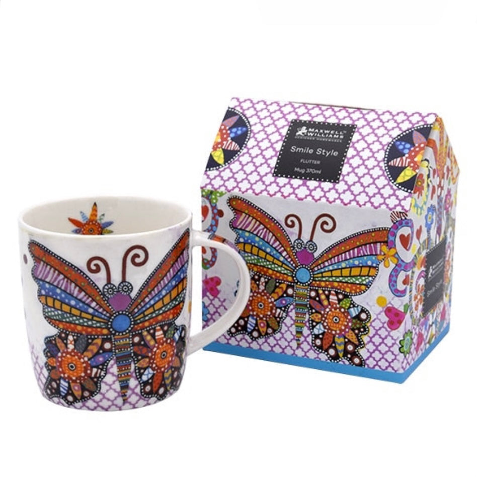 MAXWELL WILLIAMS Mug Flutter - Tazza Decorata in Ceramica da 370 ml per Tè, Infusi e Tisane - Idea Regalo