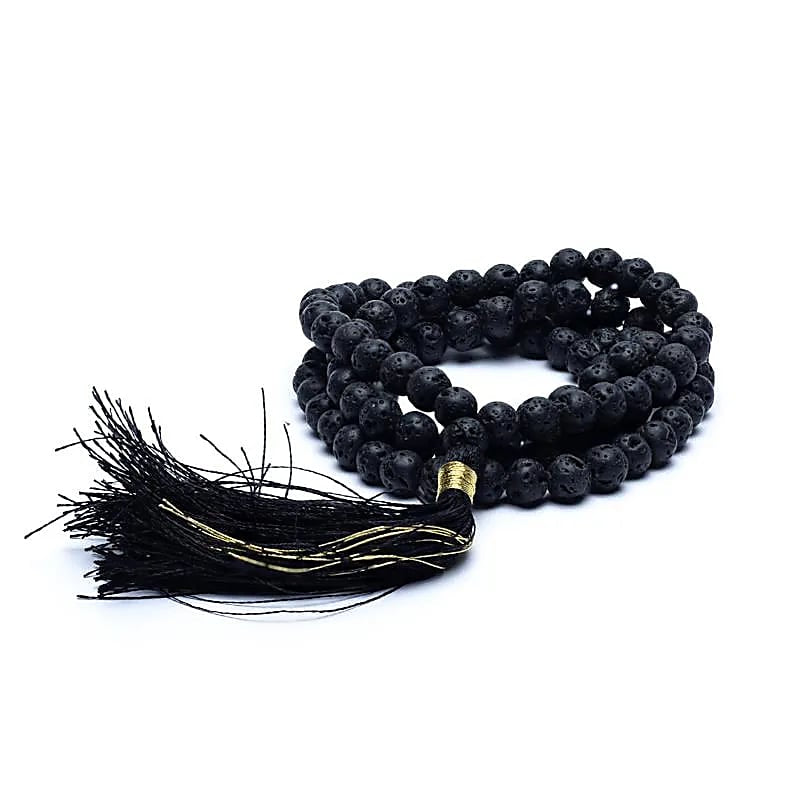 Mala Tibetana in Pietra Lavica con Nappa - CORAGGIO E POTERE DI REALIZZAZIONE
