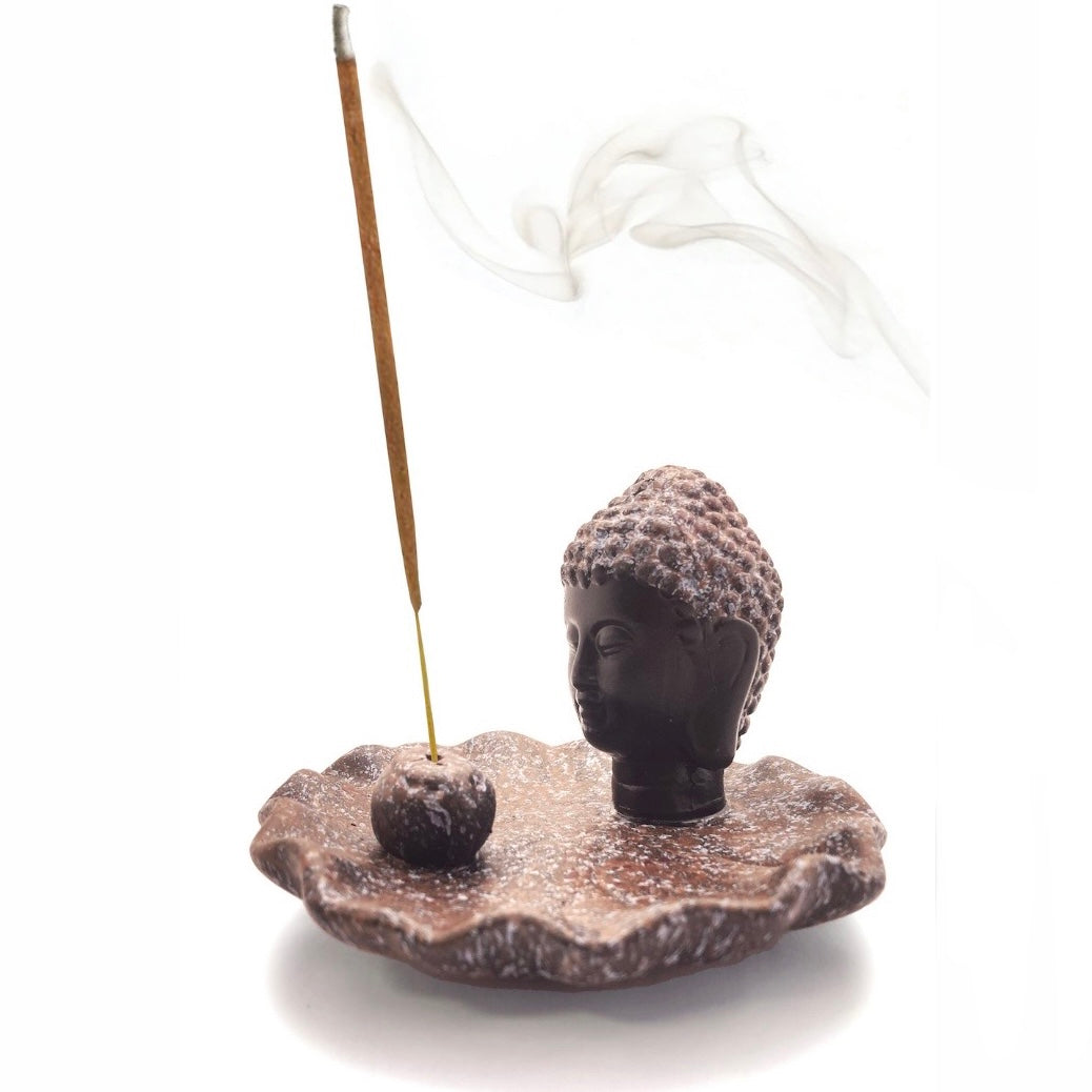 Bruciaincenso Testa di Buddha con piattino per Incenso in Bastoncini - Portaincenso Stick - clorophilla-shop