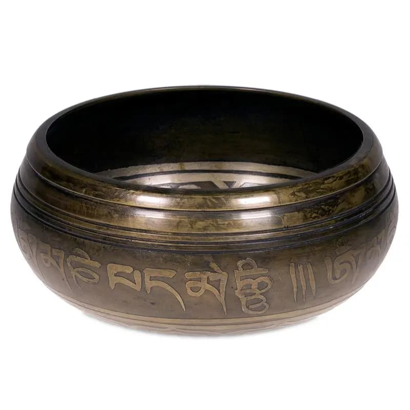 Campana Tibetana incisa con Buddha Shakyamuni e Mantra 550g - clorophilla-shop