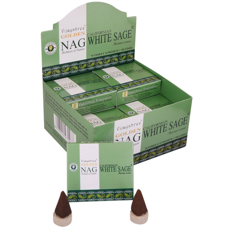 Vijayshree Nag Californian White Sage Incenso in Coni prodotti in India - Dhoop Cones Salvia Bianca 10pz - Supporto incluso
