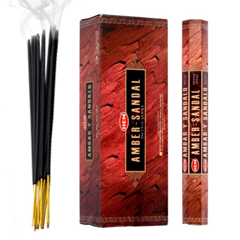 Hem Amber Sandal - Incenso Indiano Bastoncini Fatti a mano Ambra e Sandalo  - 20 Stick