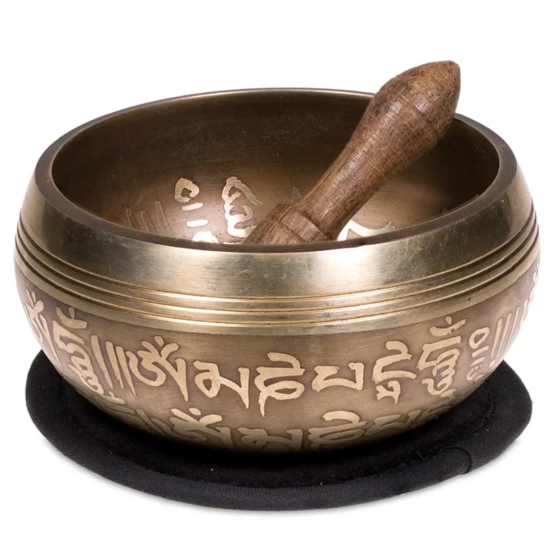 Campana Tibetana Om con Decorazioni in Set Regalo - Batacchio e Cuscino Inclusi - clorophilla-shop