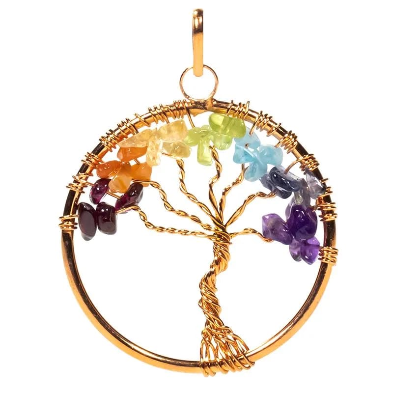 Ciondolo Albero dei Chakra in Ottone dorato - Disponibile collana