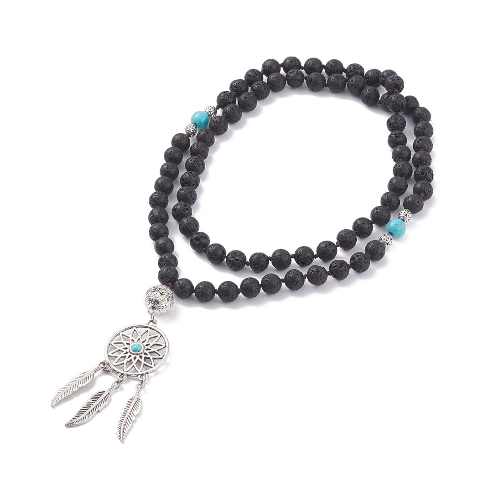 Collana Indonesiana in pietra lavica con acchiappasogni - clorophilla-shop