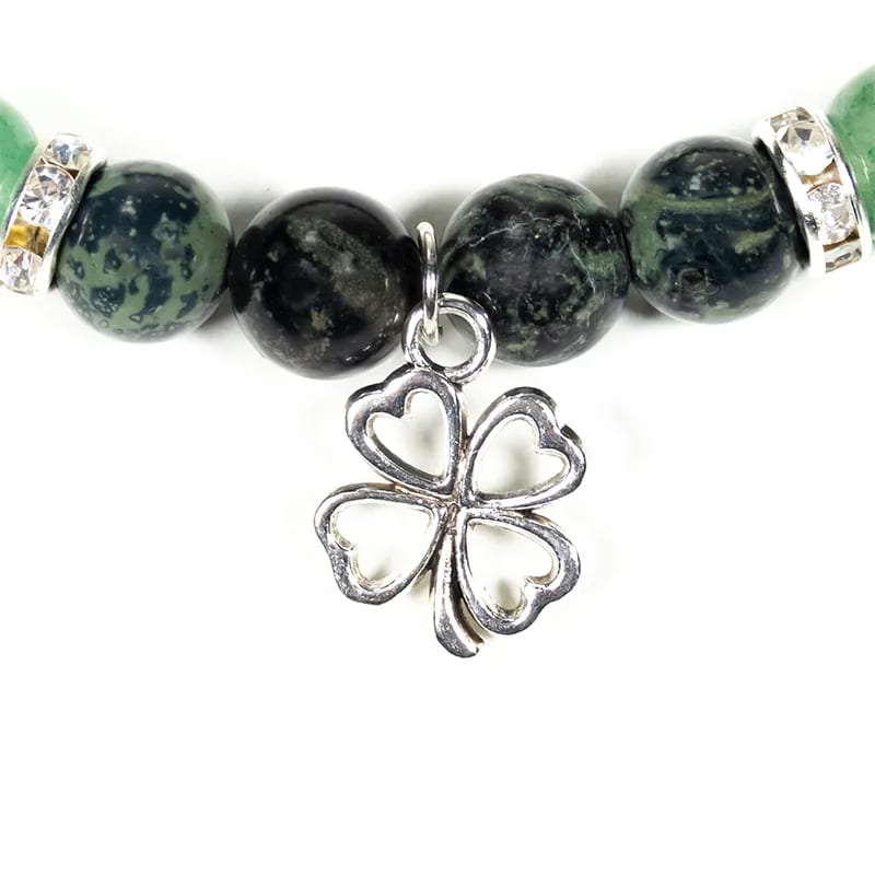 Bracciale elastico Diaspro Kambaba e Avventurina verde con trifoglio - clorophilla-shop