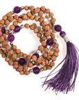 Mala Tibetana Rudraksha e Ametista con Nappa - Collana Rosario 108 Grani