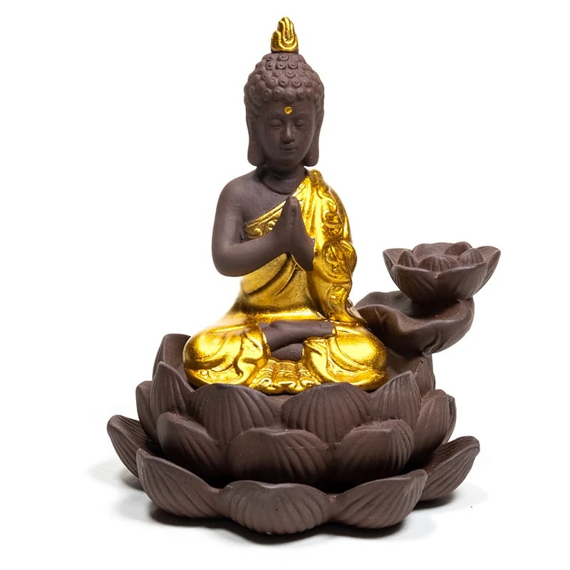 Bruciaincenso a cascata Buddha in ceramica per Incenso in coni - Portaincenso a fontana 12cm - clorophilla-shop