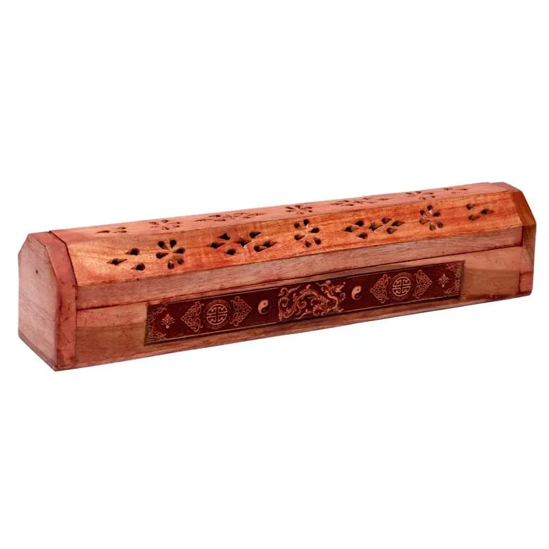 Bruciaincenso Scatola con Drago in Legno Intagliato per Incenso in Bastoncini e Coni - Portaincenso 31cm - clorophilla-shop