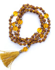 Mala Tibetana Rudraksha e Citrino Quarzo affumicato con Nappa - Collana Rosario 108 Grani