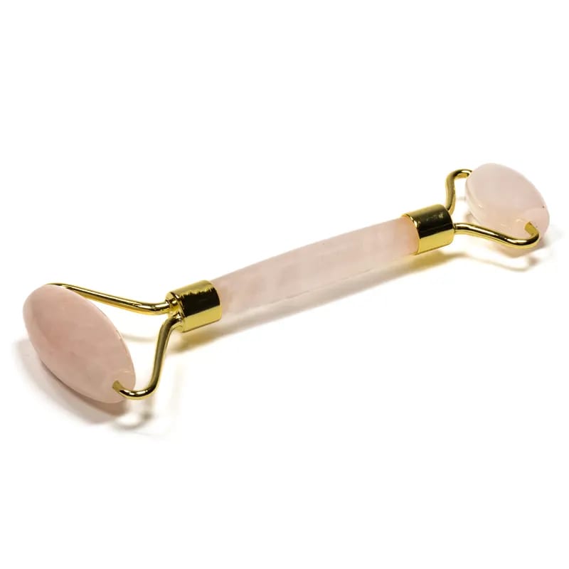 Pink quartz massage roller for lymphatic drainage face treatment - Reduction of wrinkles