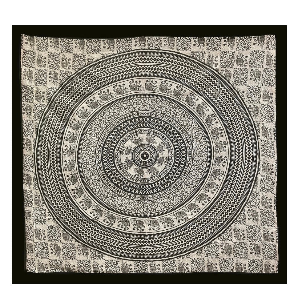 Telo Arazzo da Parete Mandala con elefanti in Cotone Made in India - 220x240cm