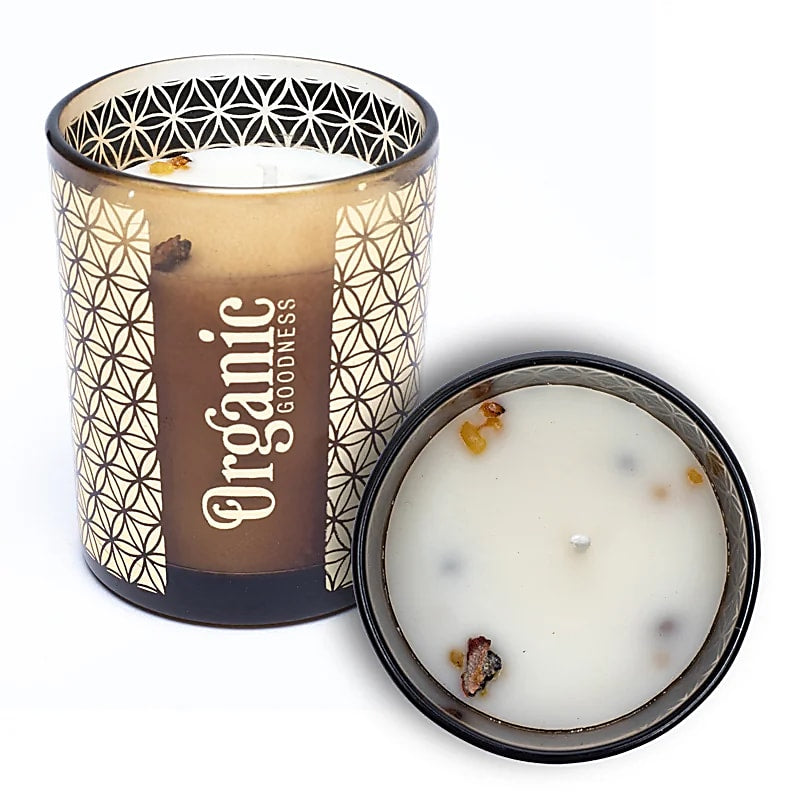 Organic Goodness Frankincense & Myrrh - Candela in Cera di Soia con frammenti di Franchincenso e Mirra - Smudge Scented Candle 200g