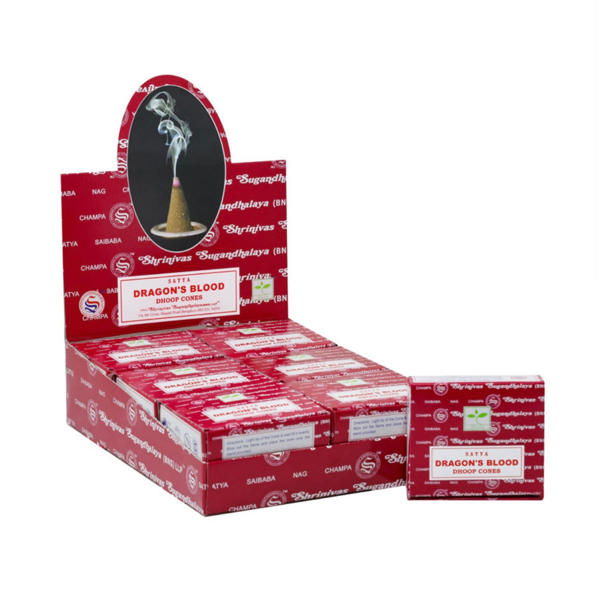 Satya Dragon's Blood incense in 100% natural cones - support included