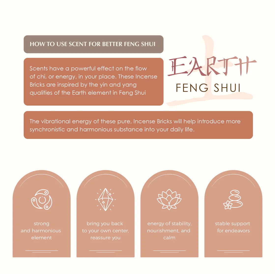 Aromafume Feng Shui EARTH Mattoncini Incenso Elemento Terra - Niente fumo e cenere - clorophilla-shop