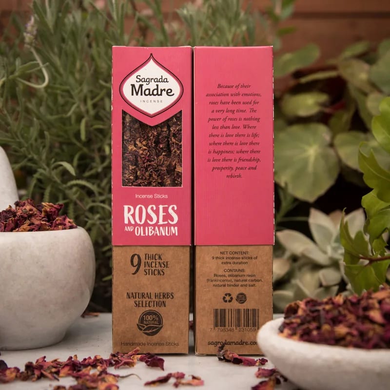Sagrada Madre Roses &amp; Olibanum Incenso botanico in bastoncini - Rosa e Olibano