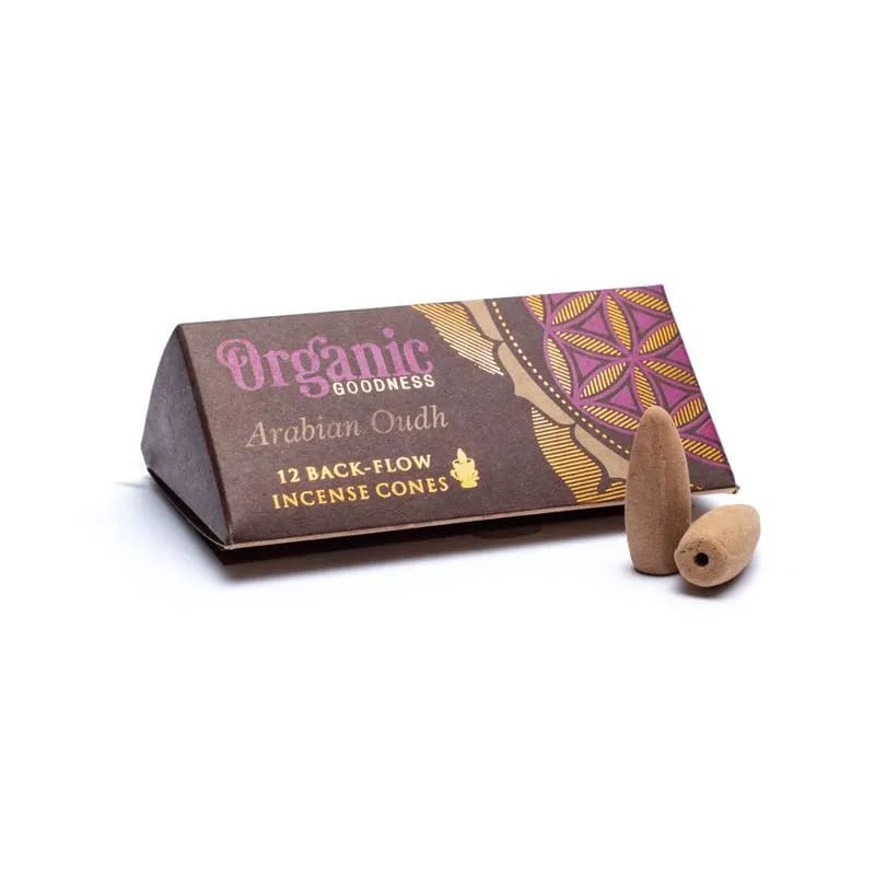 Organic Goodness Arabian Oud Coni Incense with Reflux Backflow for Bruciava Contensenza in Cascata - 12 Coni