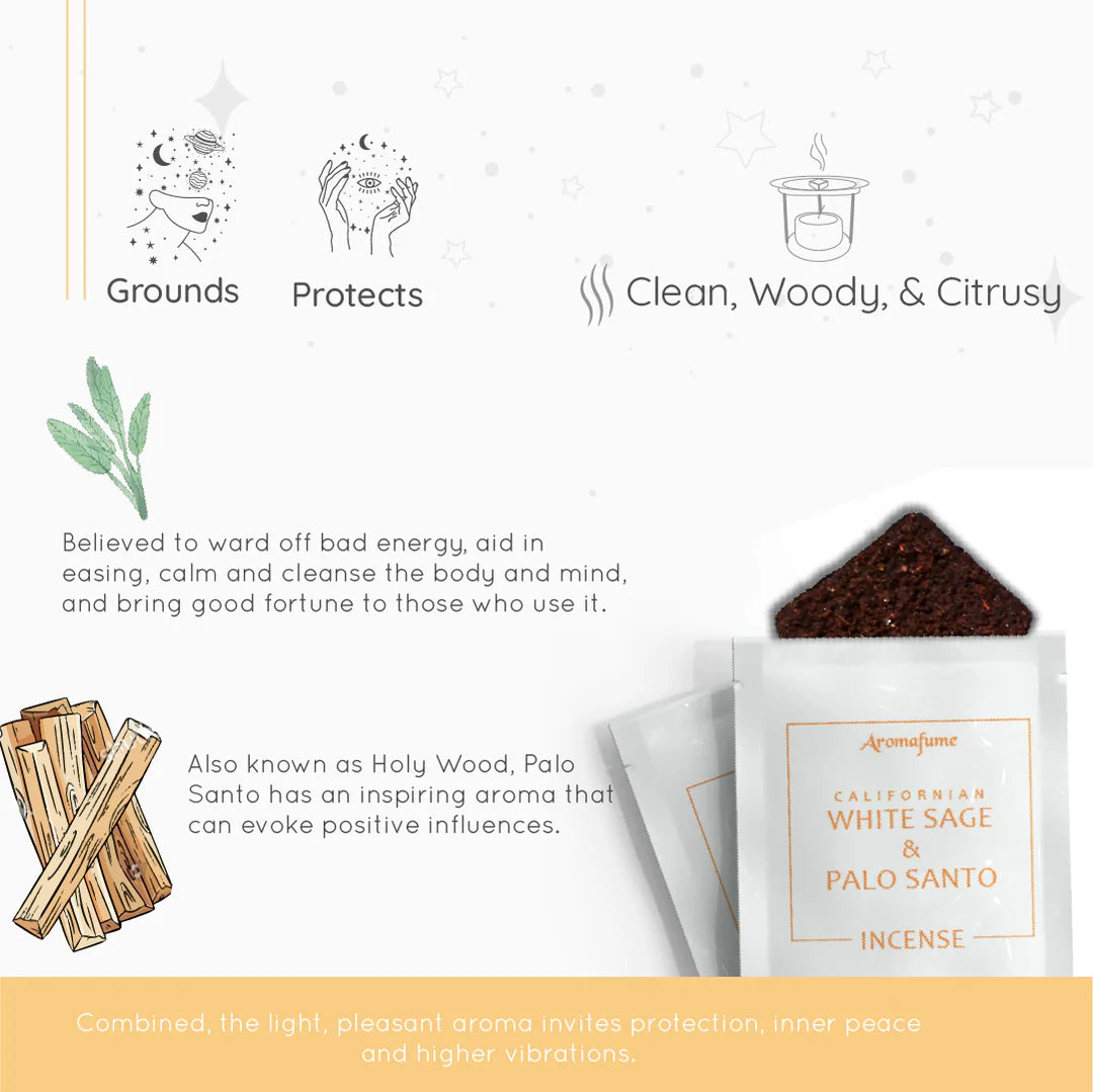 Aromafume "White Sage" Kit Bruciaincenso + 12 Mattoncini di incenso - Niente Fumo e Cenere - clorophilla-shop