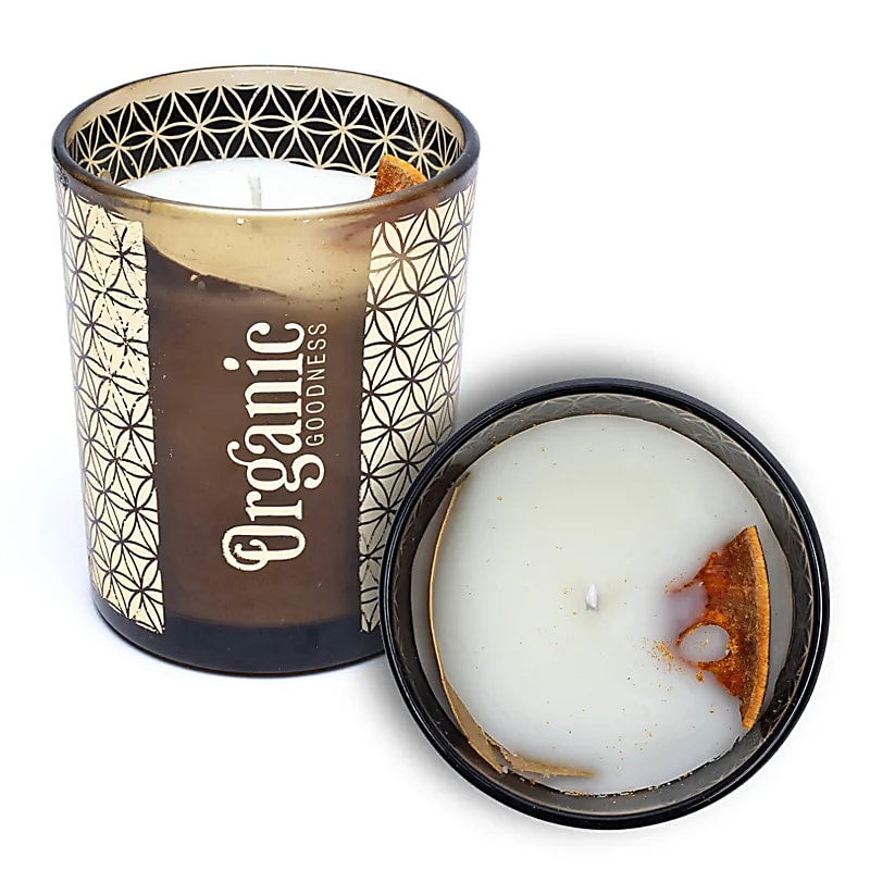 Organic Goodness Mandarin & Bay Leaf - soy wax candle with mandarin and laurel fragments - Smudge Scented Candle 200g
