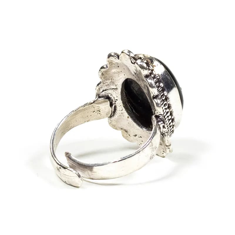 Anello in Ottone con Pietra Tormalina Nera senza Nichel - Regolabile - clorophilla-shop
