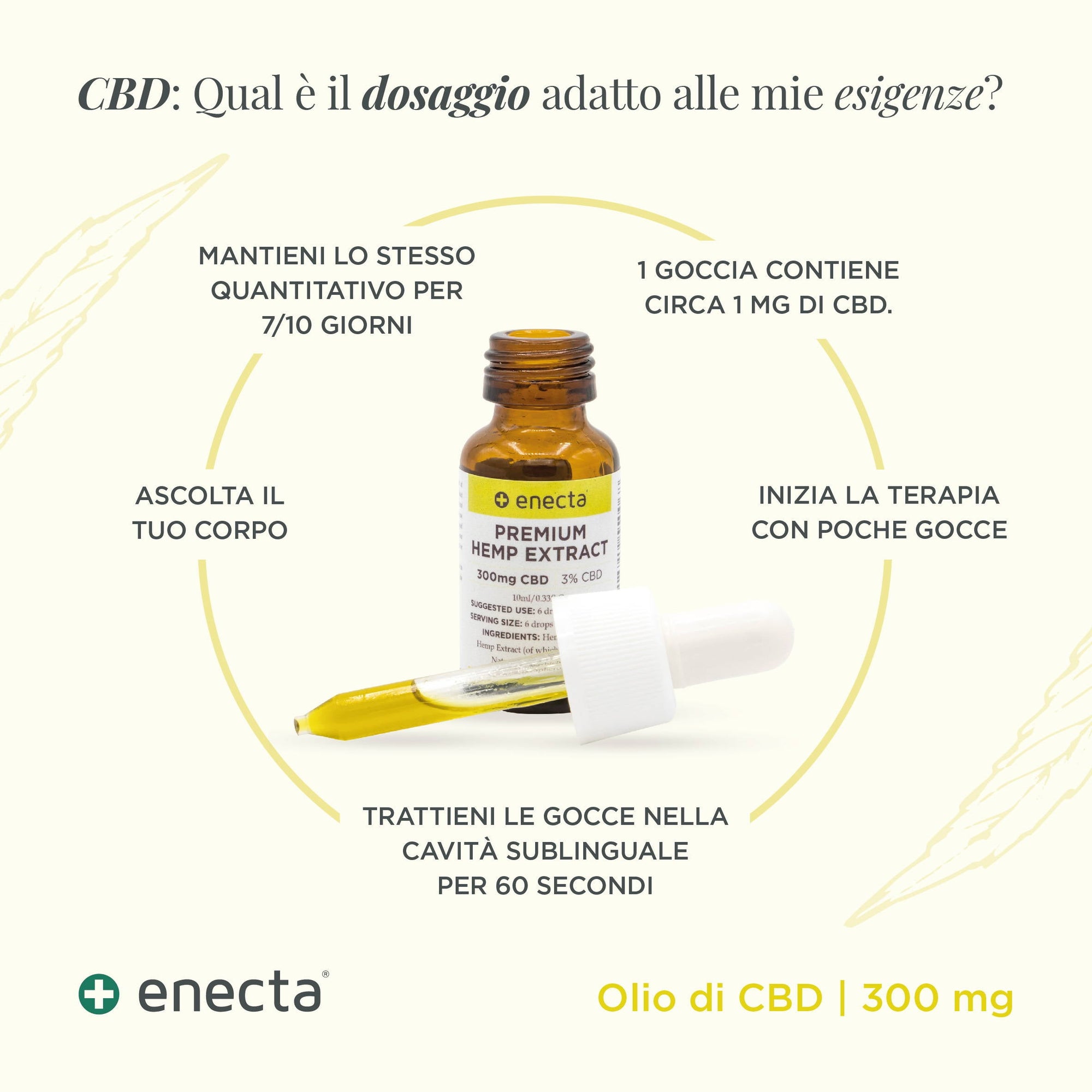 Enecta Premium Hemp Extract 3% Olio di CBD 300mg antinfiammatorio, antidolorifico e miorilassante - 10ml - clorophilla-shop