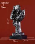 Retro sculpture statue "I don't see - I don't hear - I don't speak" in resin 33cm - available in golden and silver