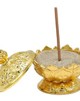 Bruciaincenso Fiore di Loto con simboli Buon Auspicio Tibetani per Incenso in Grani, Bastoncini e Coni - Portaincenso ORO - clorophilla-shop