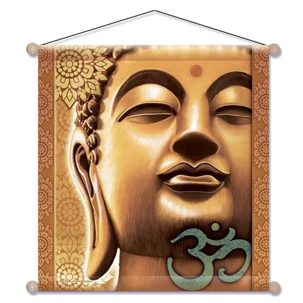 Meditation banner with golden buddha in polyester - 37.5x37.5