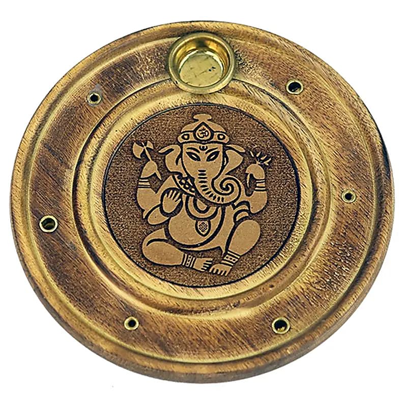 Bruciaincenso Ganesh in Legno Olmo Indiano intagliato per Incenso in Bastoncini e Coni - Portaincenso 10cm - clorophilla-shop