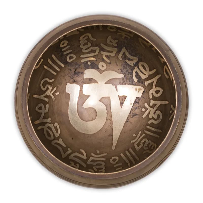 Campana Tibetana Om con Decorazioni in Set Regalo - Batacchio e Cuscino Inclusi - clorophilla-shop